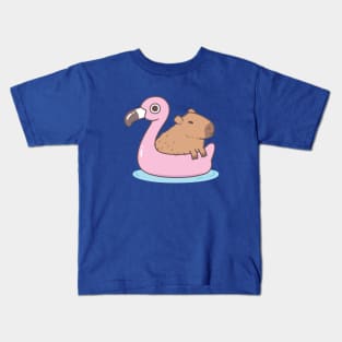 Cute Capybara Chillin On Flamingo Pool Float Kids T-Shirt